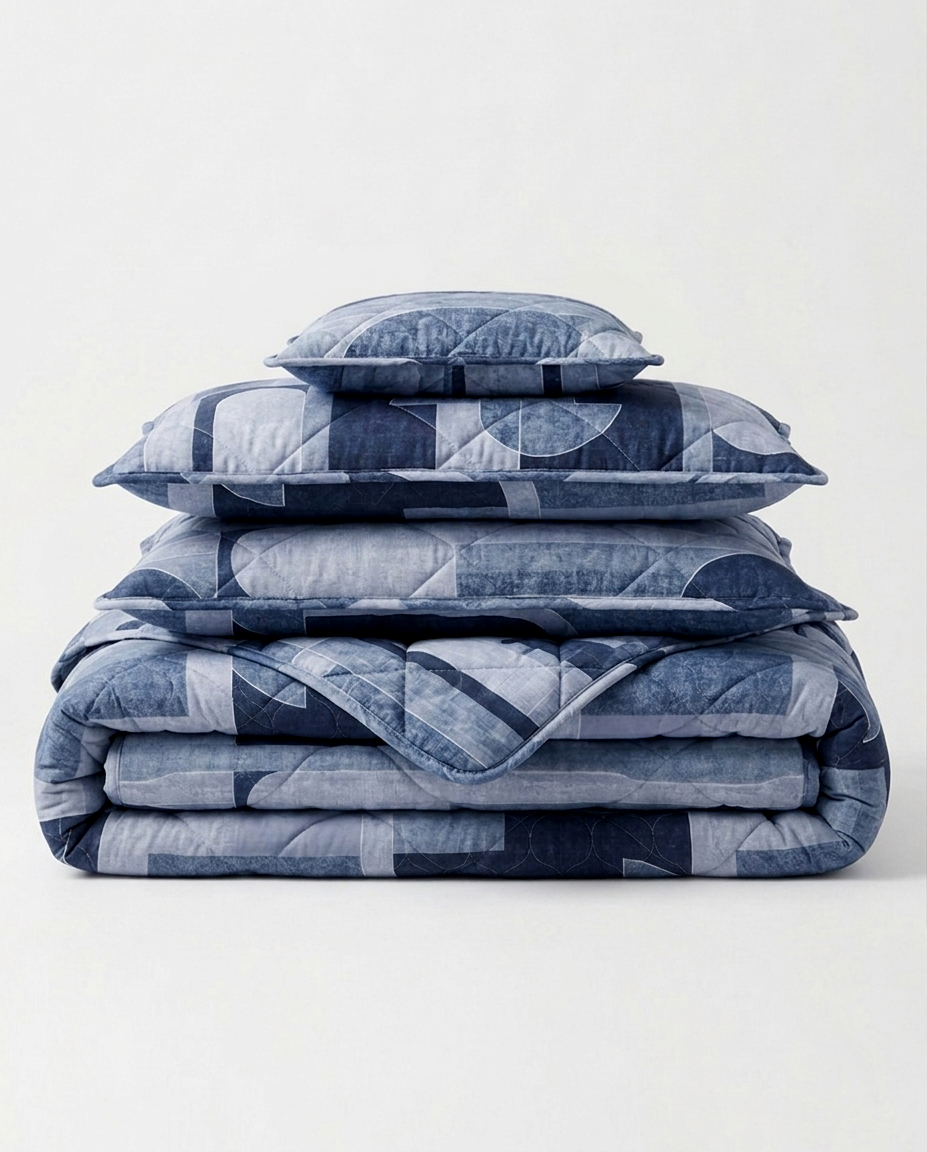 Fantasy 4 Pieces Bed Spread - Geo Blue