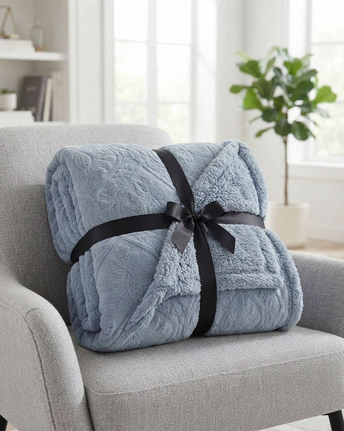 Sherpa Jacquard Throw Blanket - Blue