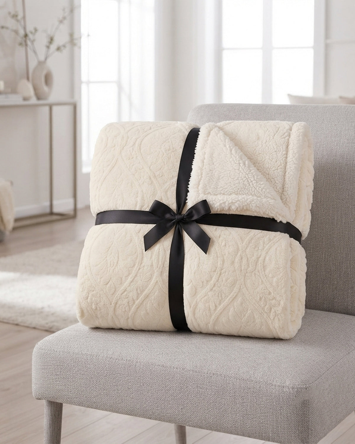 Sherpa Jacquard Throw Blanket - Cream