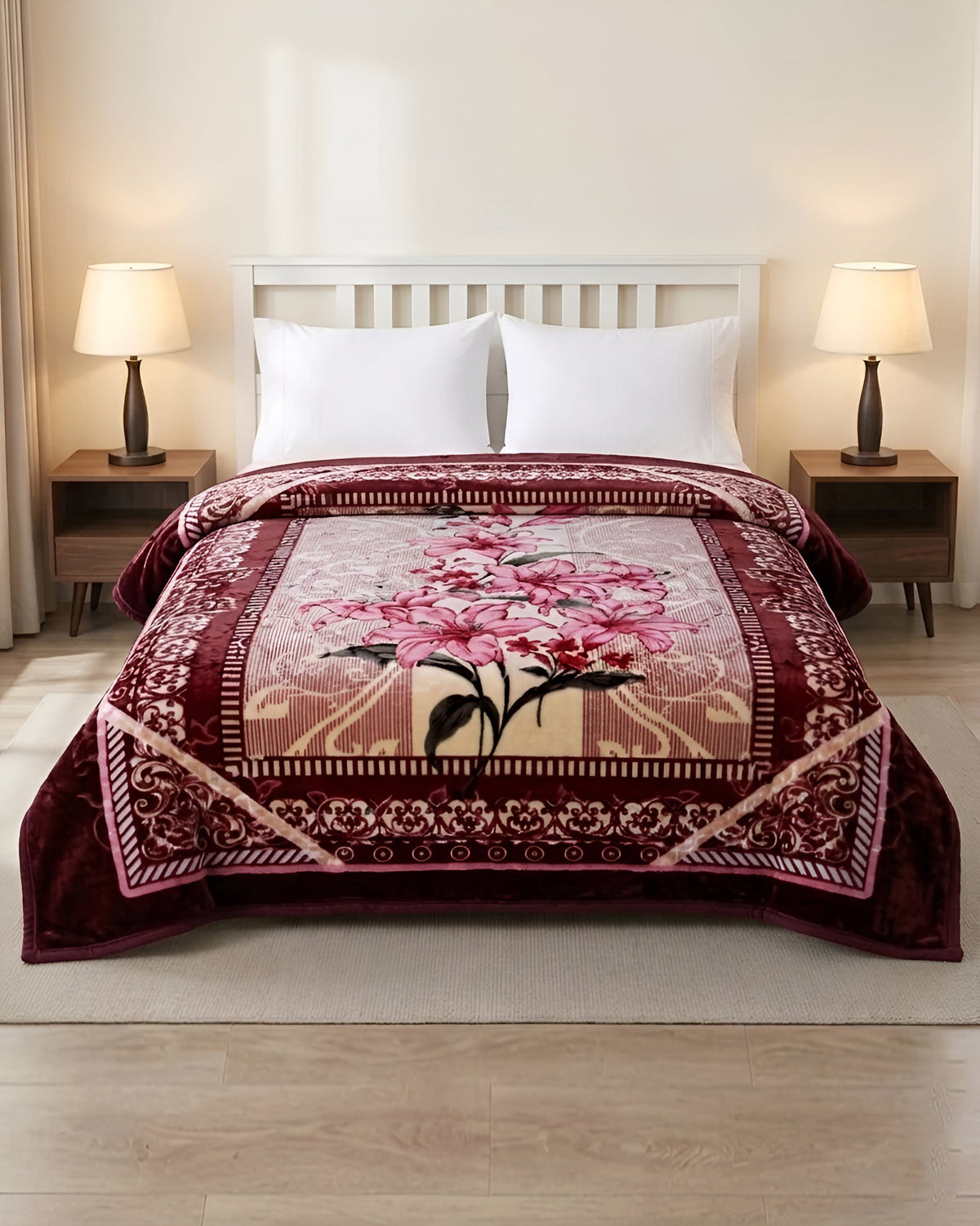 Moonlight Cloudy 4KG 2-Ply Double Bed Blanket - Berry Blossom