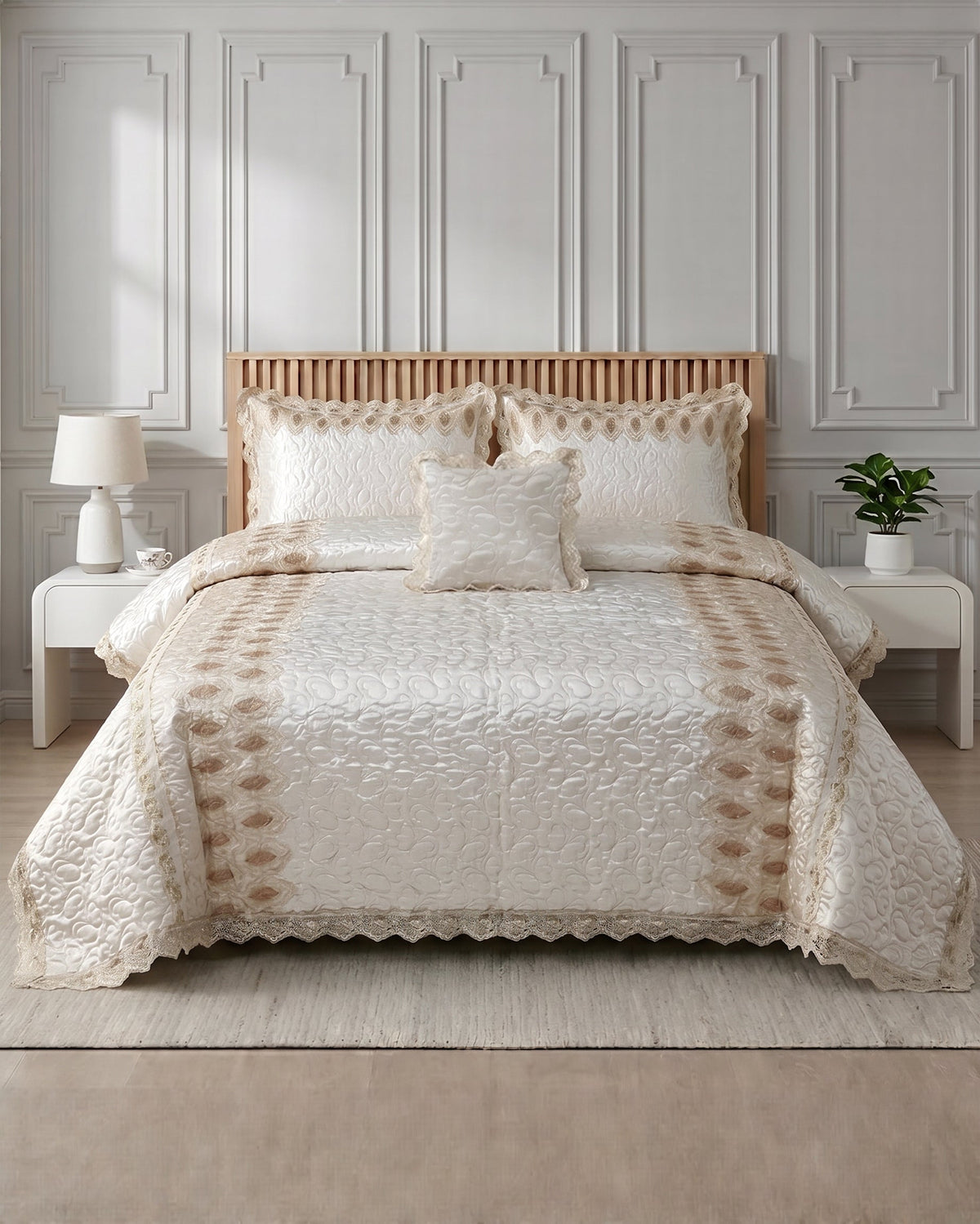 Opal 4 Piece Silk Bed Set- Cream