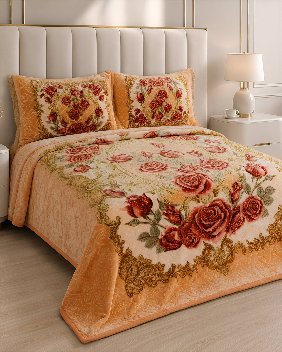 Twilight Marvell Bed Set 4 Piece-Beige Petals