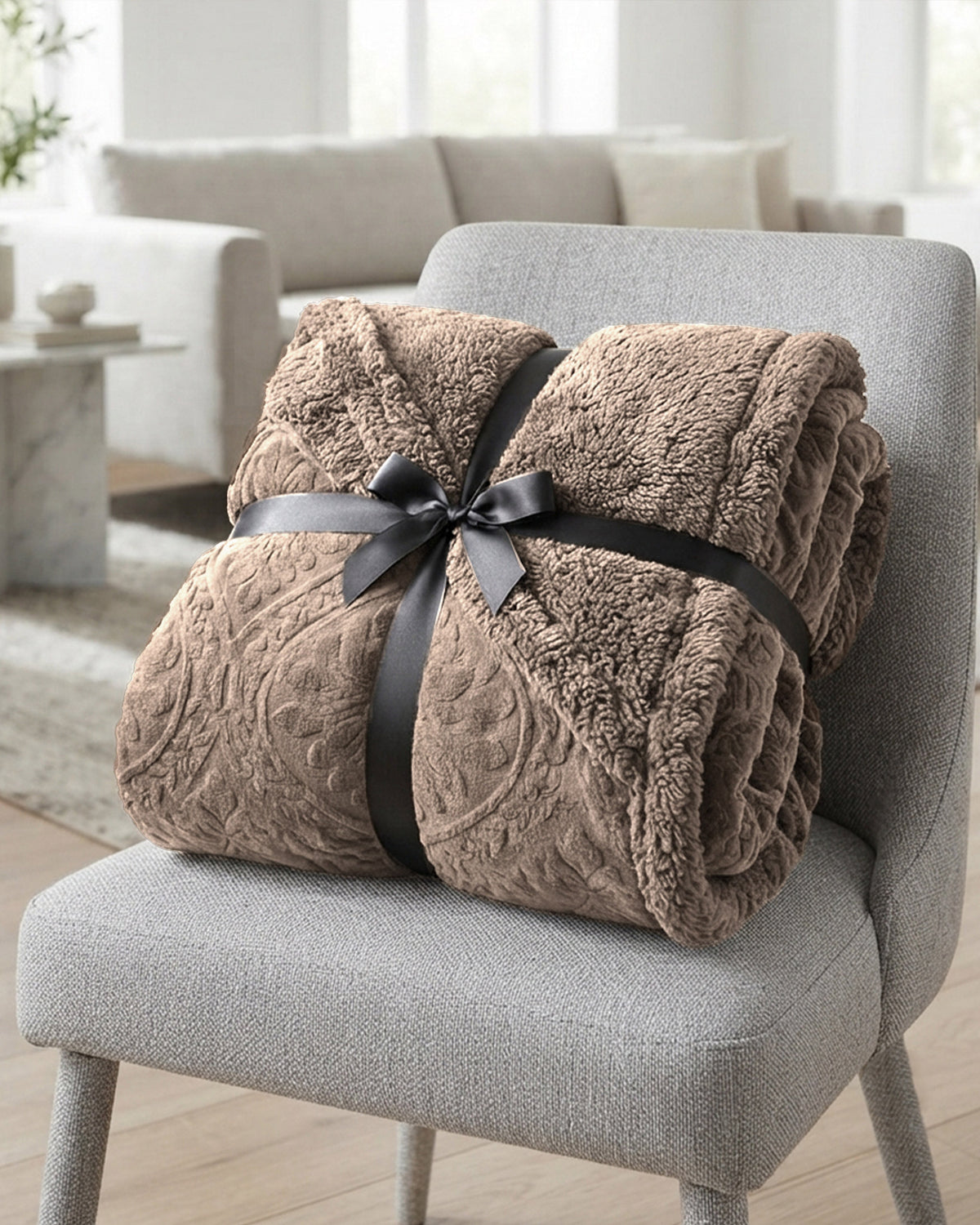 Sherpa Jacquard Throw Blanket - Brown