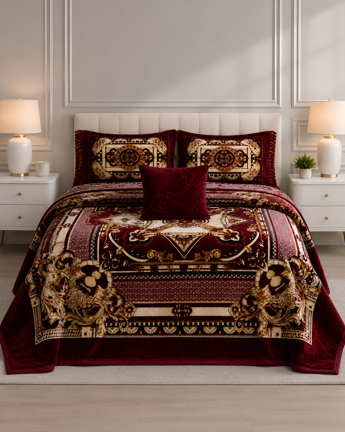 Arzoo Cloudy Bridal Bed Set 7 Pcs - Claret