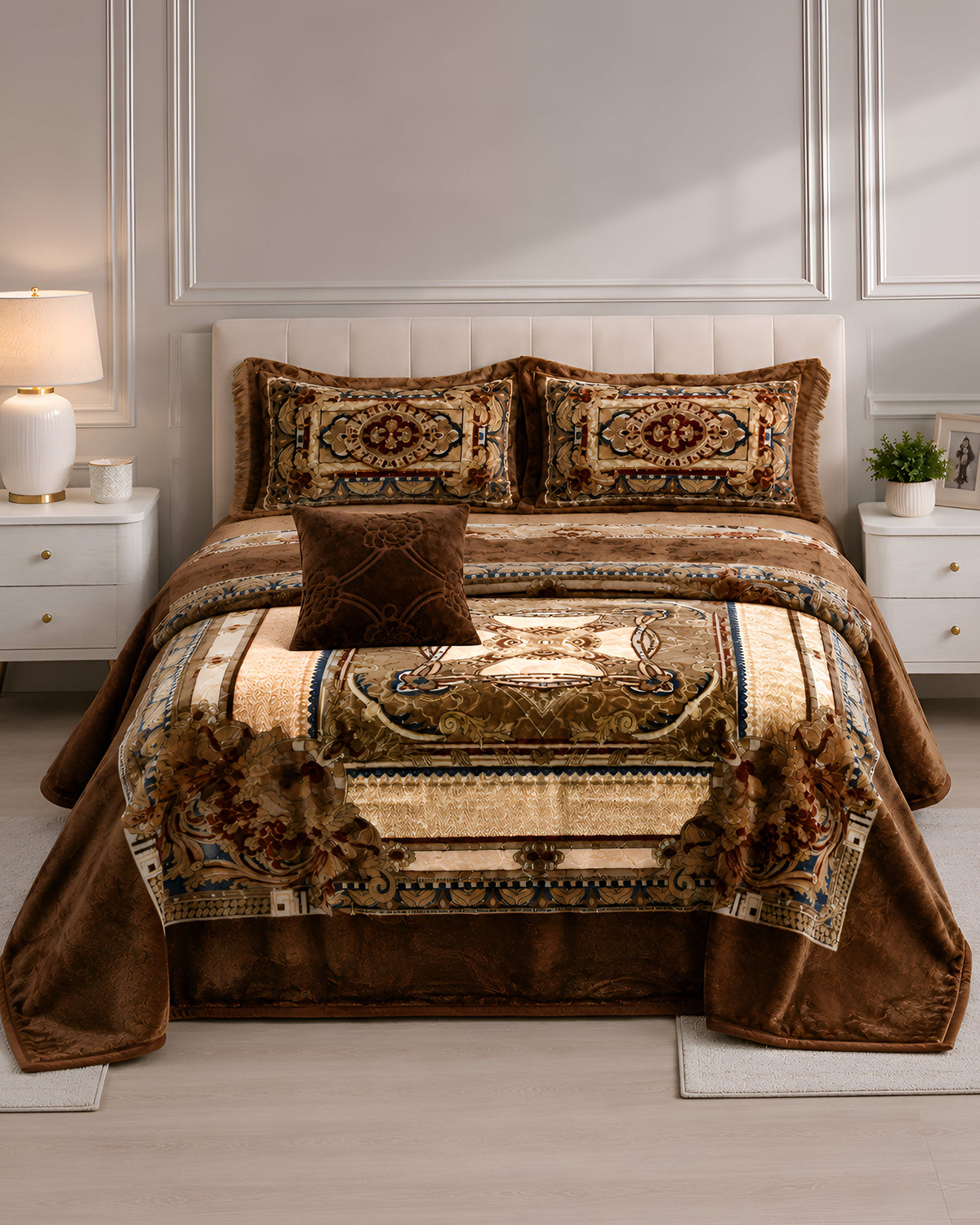 Arzoo Cloudy Bridal Bed Set 7 Pcs - Brown
