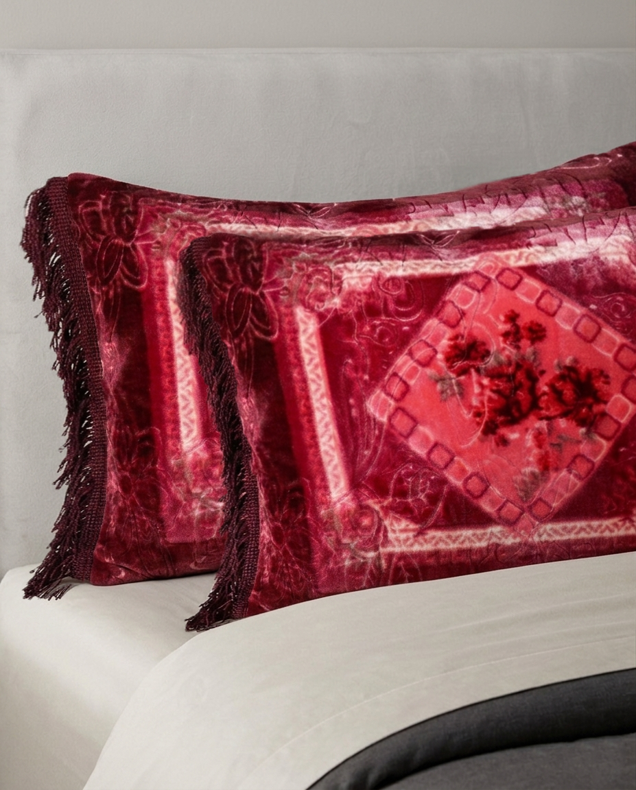 Printed Pillow Covers Pair - Deep Red
