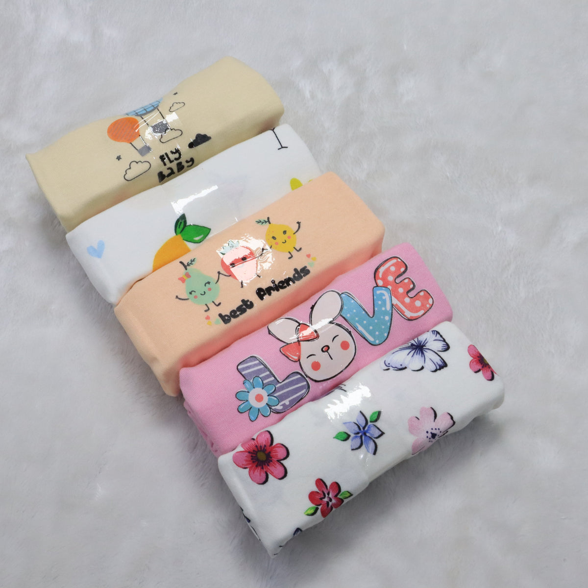 Pack of 5 Printed Baby Suits Pink