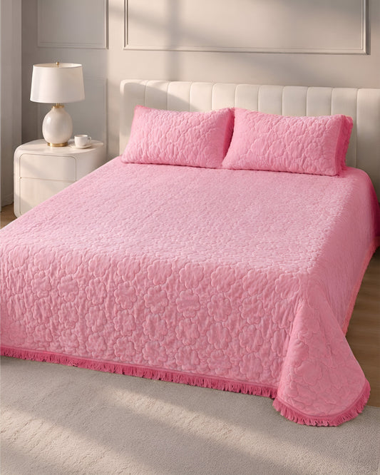 Deluxe Mink 3 Pieces Bed Set- Pink