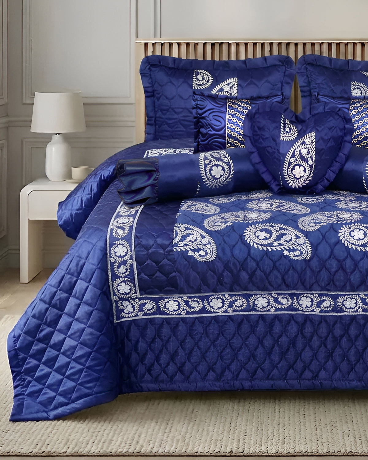 Ruby Silk 9 Piece Embroidered Bed Set - Deep Horizon