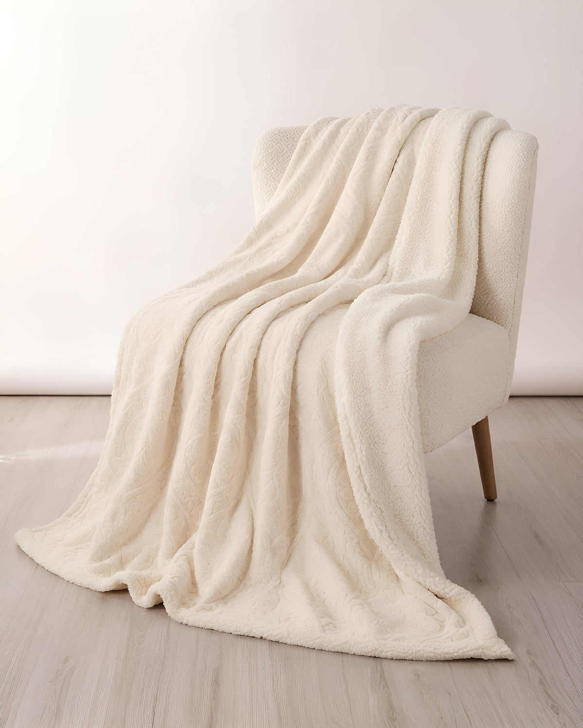 Sherpa Jacquard Throw Blanket - Cream