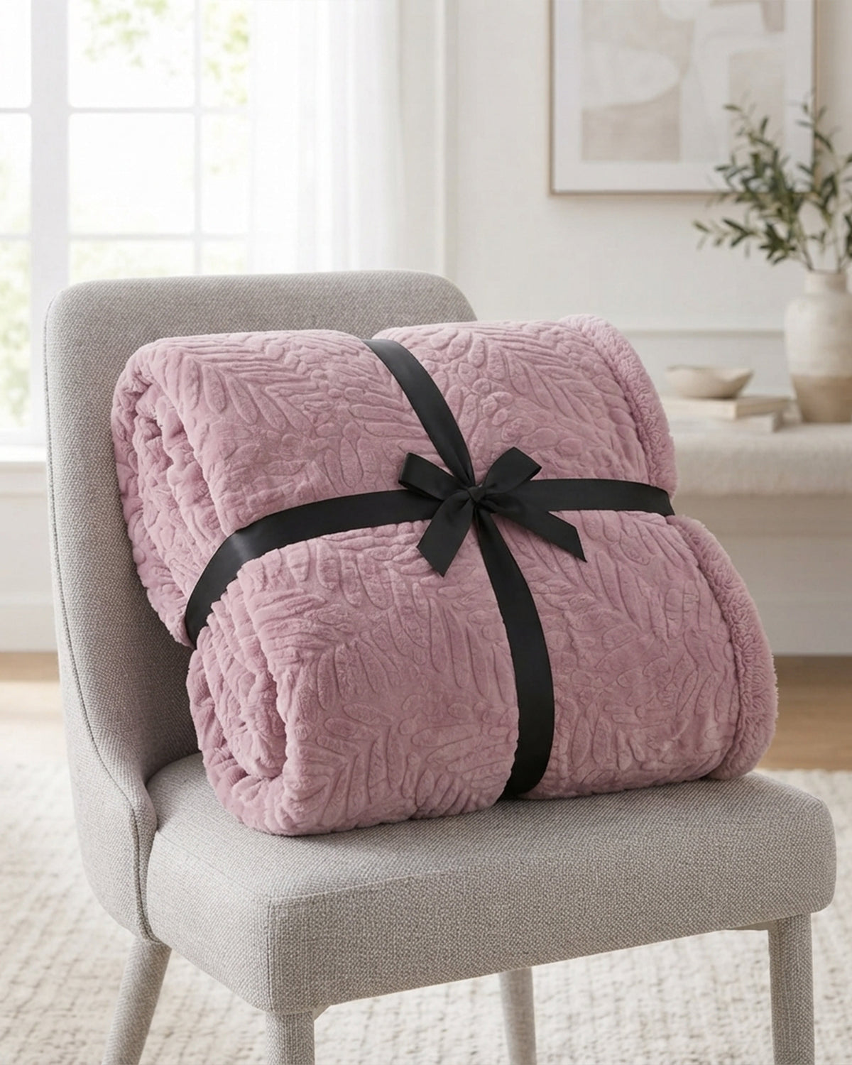 Rabbit Fur Throw Blanket - Pink
