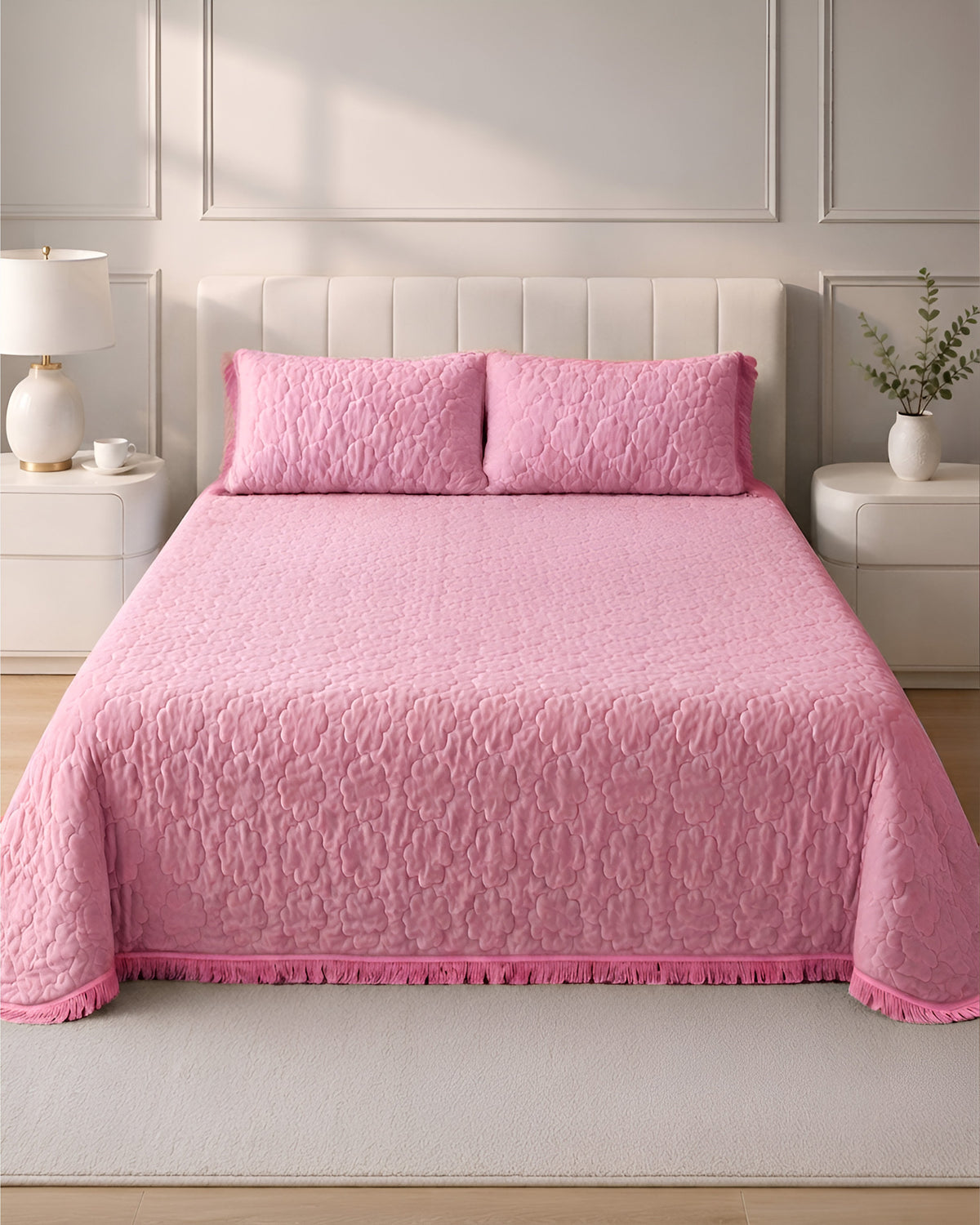 Deluxe Mink 3 Pieces Bed Set- Pink