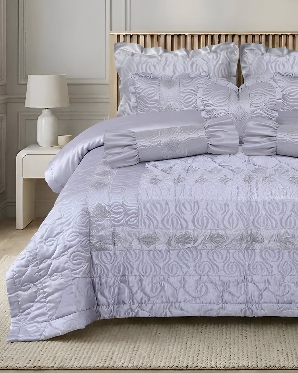 Ruby Silk 9 Piece Embroidered Bed - Moonstone