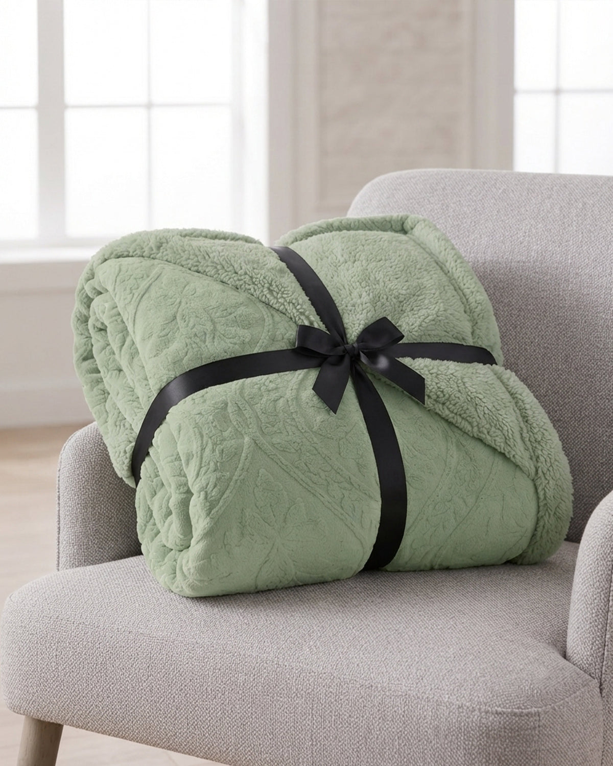 Sherpa Jacquard Throw Blanket - Green