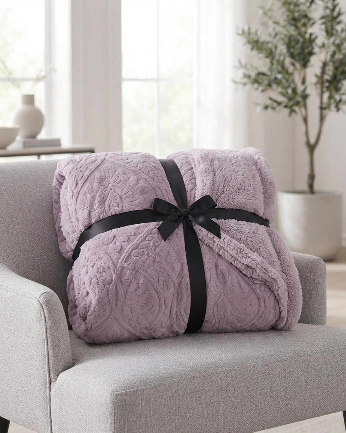 Sherpa Jacquard Throw Blanket - Lilac