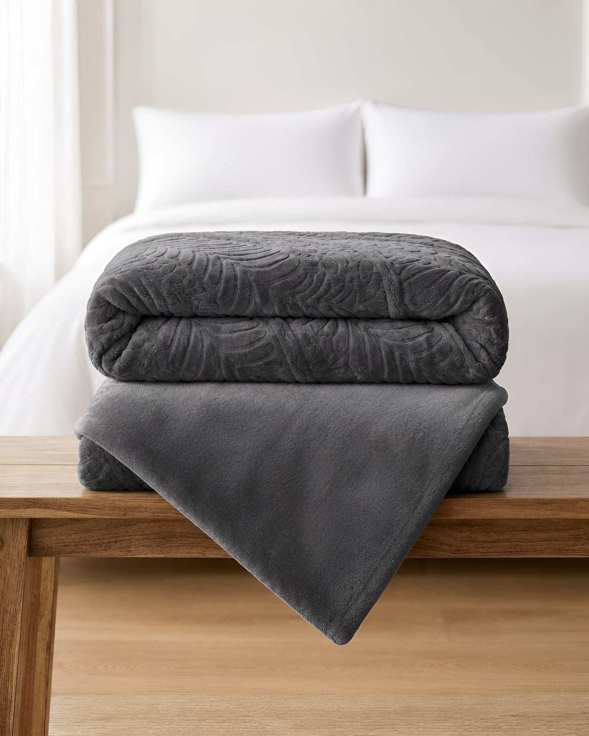 Rabbit Fur Throw Blanket - Charcoal Grey