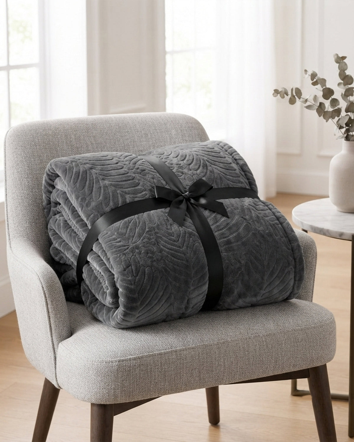 Rabbit Fur Throw Blanket - Charcoal Grey