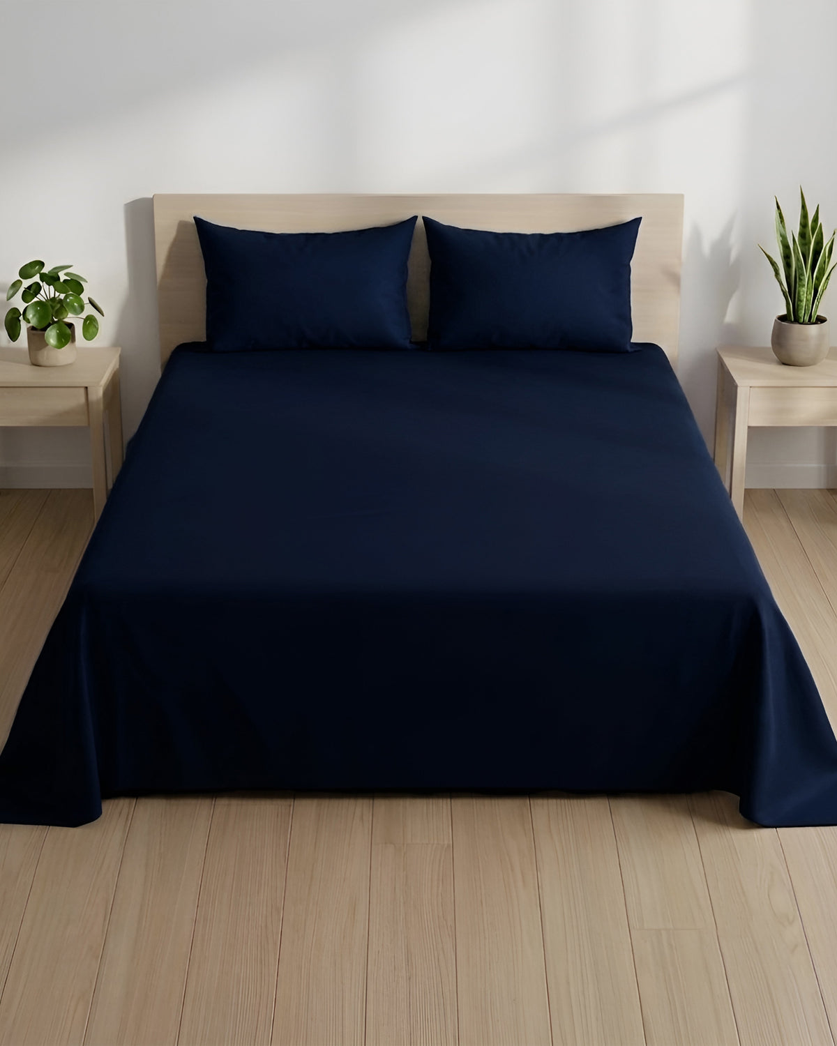 Navy Blue 100% Cotton Double Bedsheet | Sora Collection