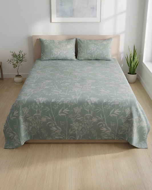 Silver 100% Cotton Printed Bedsheet (Double Bed) | Alba Collection