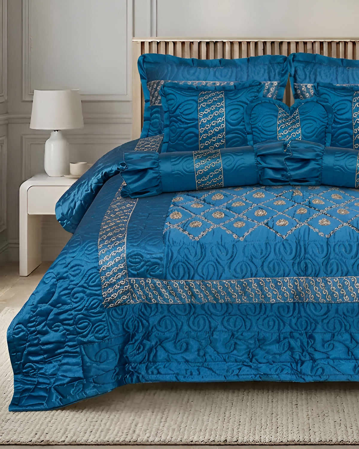 Ruby Silk 9 Piece Embroidered Bed Set -Elysian