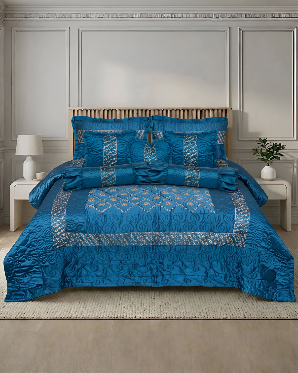 Ruby Silk 9 Piece Embroidered Bed Set -Elysian