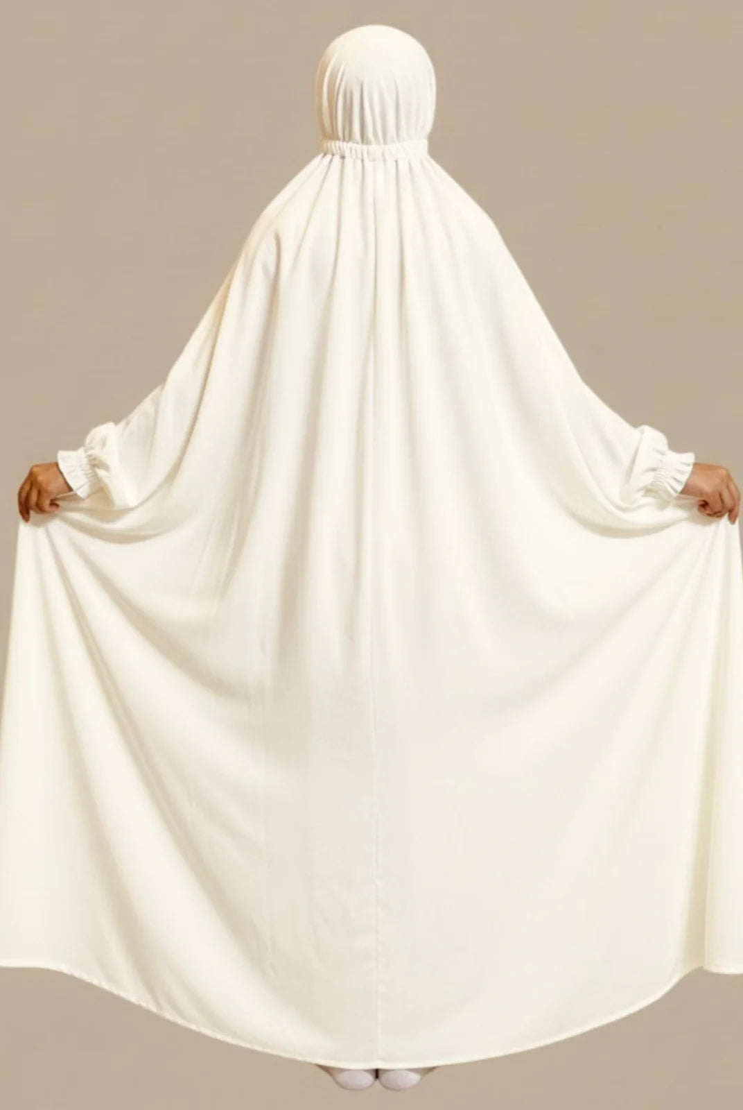 Premium Full Length Umrah & Namaz Chadar With Sleeves - Cream White (Imported Fabric)