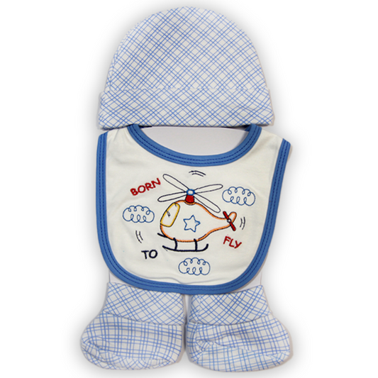 3 Pieces Baby Cap Set- Blue Chequered