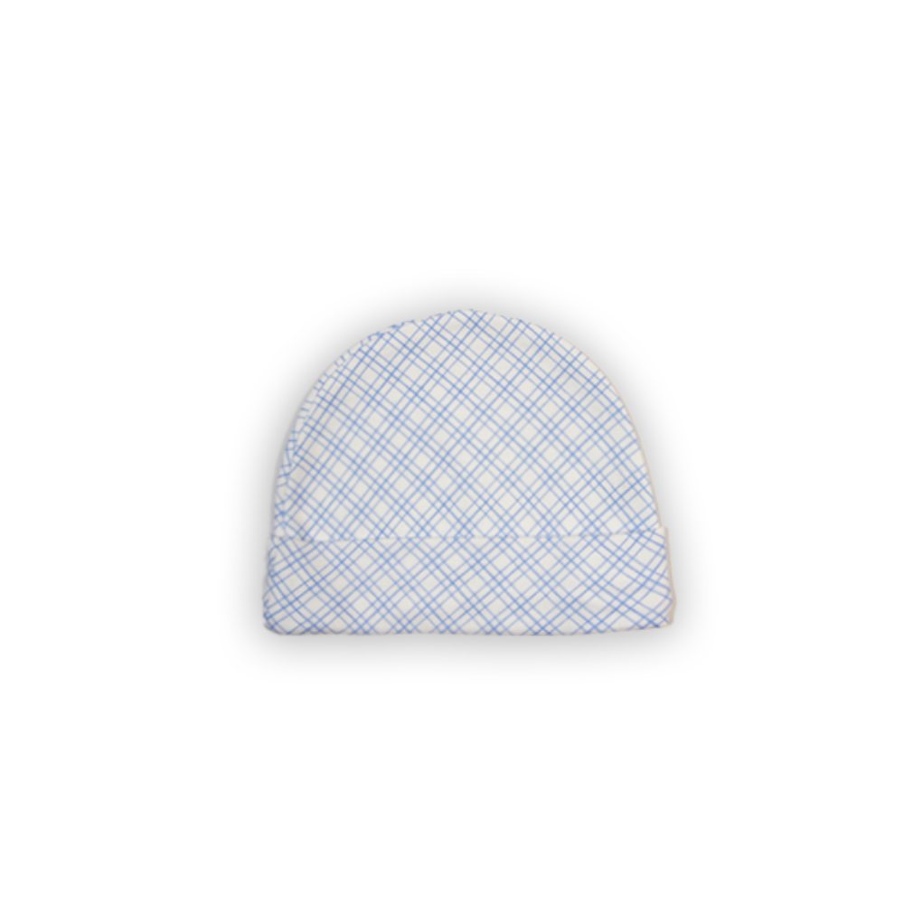 3 Pieces Baby Cap Set- Blue Chequered