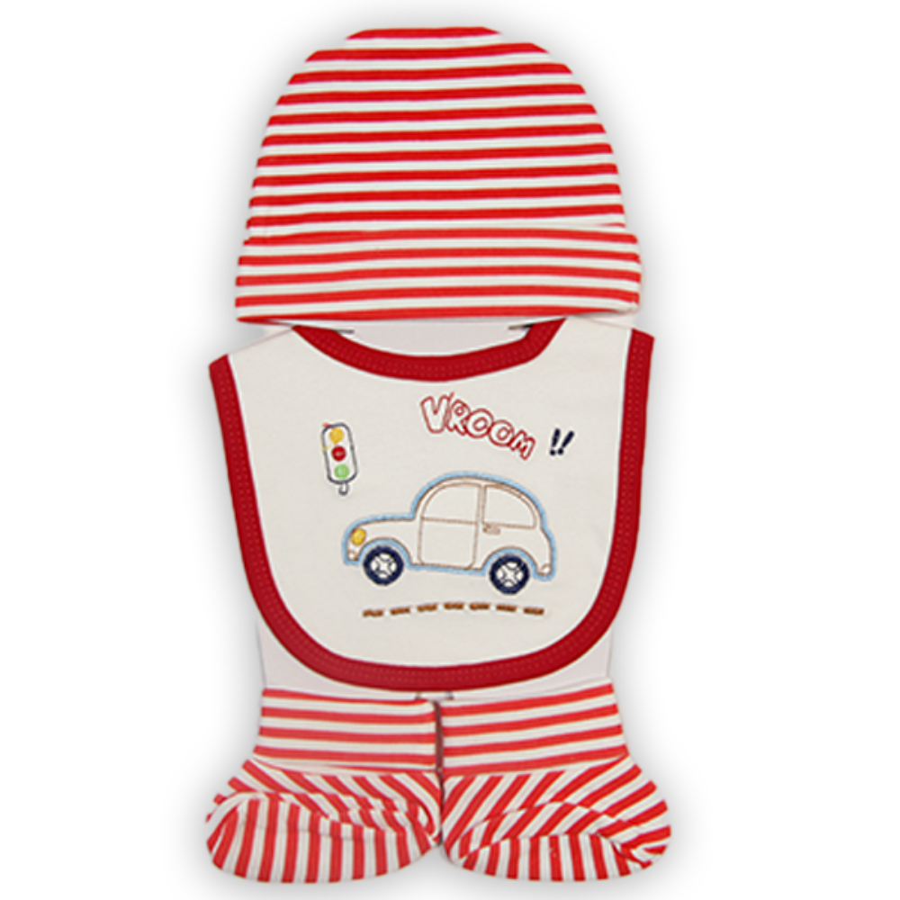 3 Pieces Baby Cap Set- Red Stripes