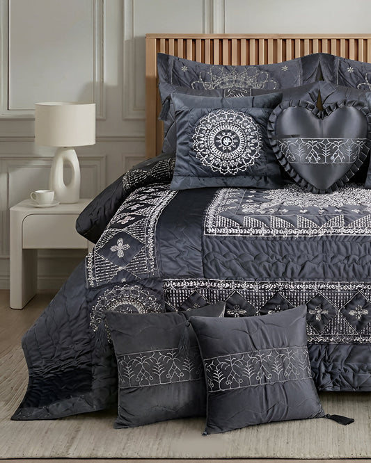 Shahnoor Bed Set 11 Pieces-Gray