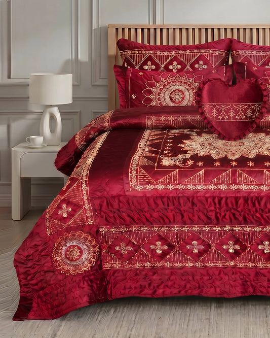 Shahnoor Bed Set 7 Pieces-Maroon
