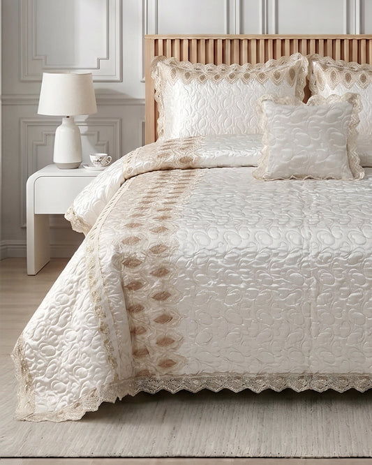 Opal 4 Piece Silk Bed Set- Cream