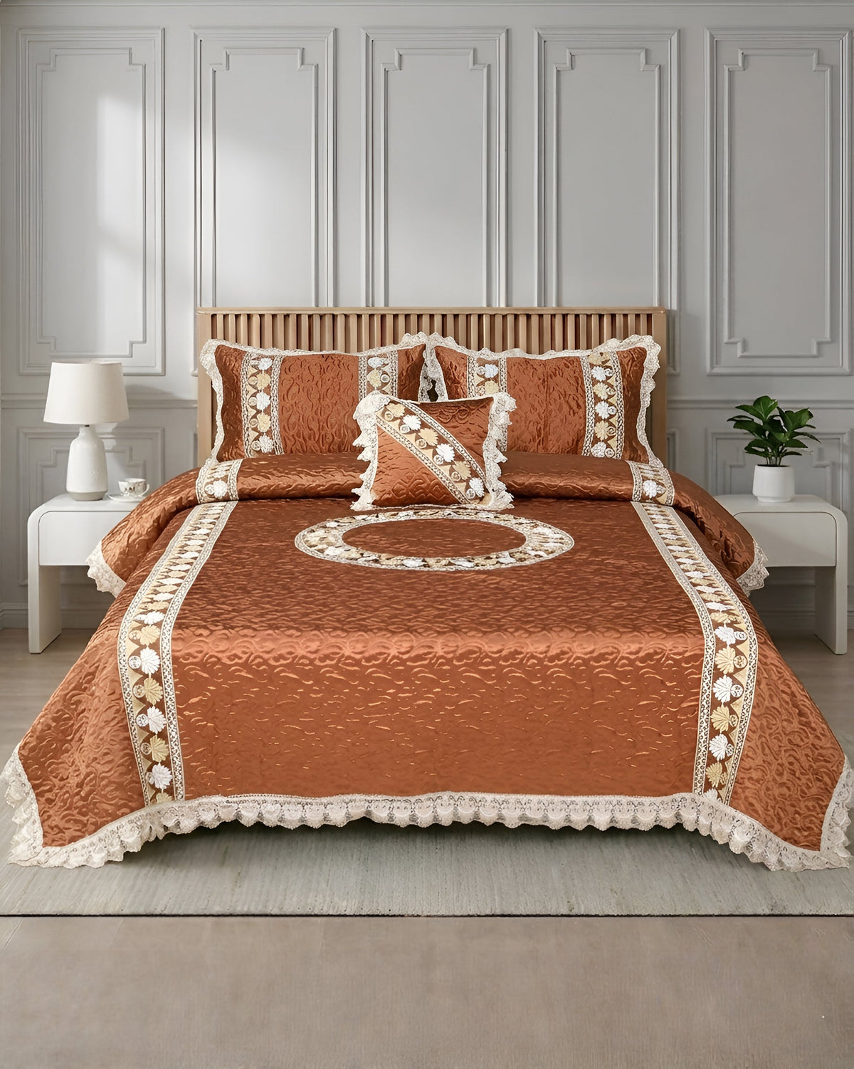Opal 4 Piece Silk Bed Set- Peach
