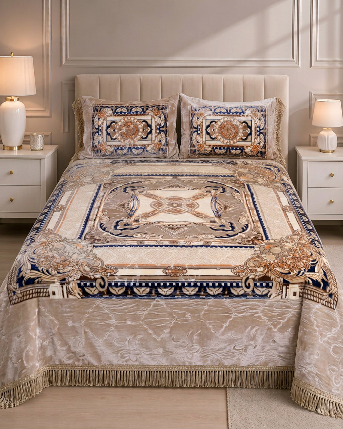 Arzoo Cloudy Bridal Bed Set 7 Pcs - Cream