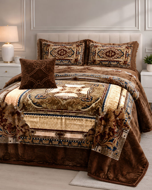 Arzoo Cloudy Bridal Bed Set 7 Pcs - Brown