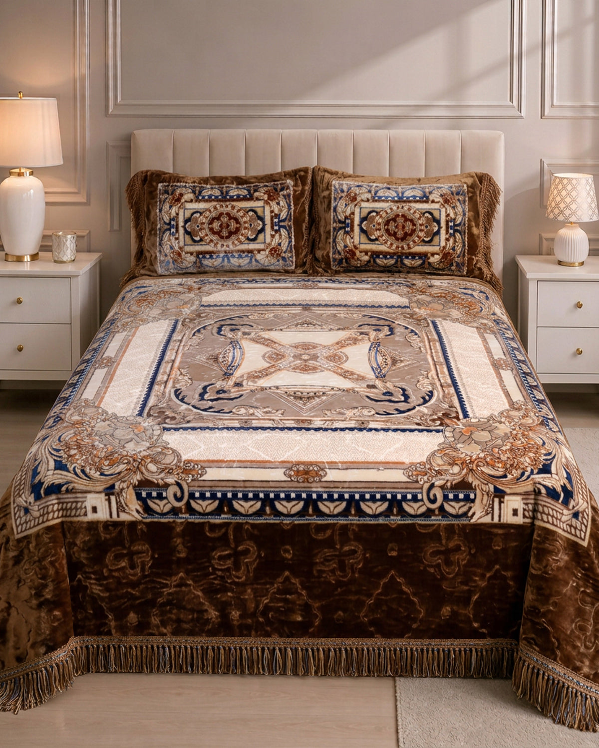 Arzoo Cloudy Bridal Bed Set 7 Pcs - Brown