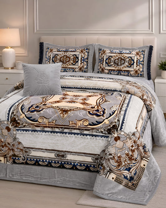 Arzoo Cloudy Bridal Bed Set 7 Pcs - Stone