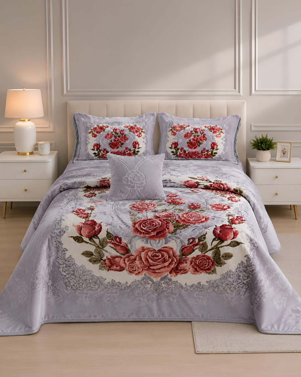 Arzoo Cloudy Bridal Bed Set 7 Pcs - Slate