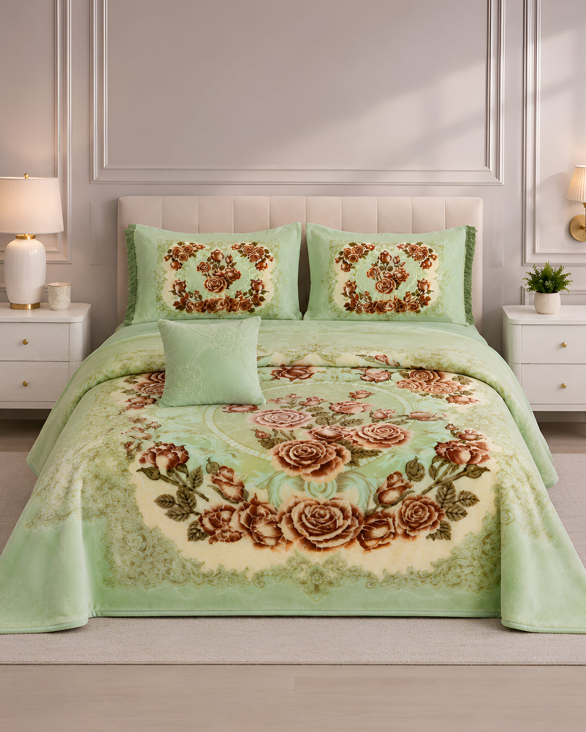 Arzoo Cloudy Bridal Bed Set 7 Pcs - Pista