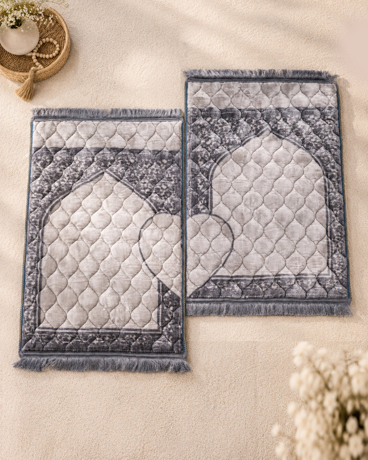 Arzoo Cloudy Bridal Bed Set 7 Pcs - Stone