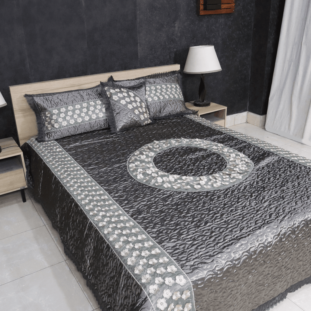 Opal 4 Pieces Silk Bed Set- Gray