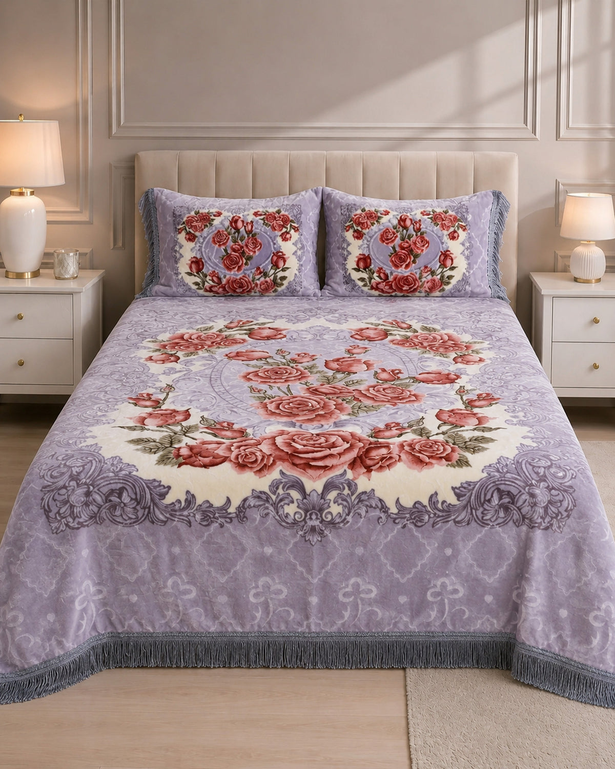 Arzoo Cloudy Bridal Bed Set 7 Pcs - Slate