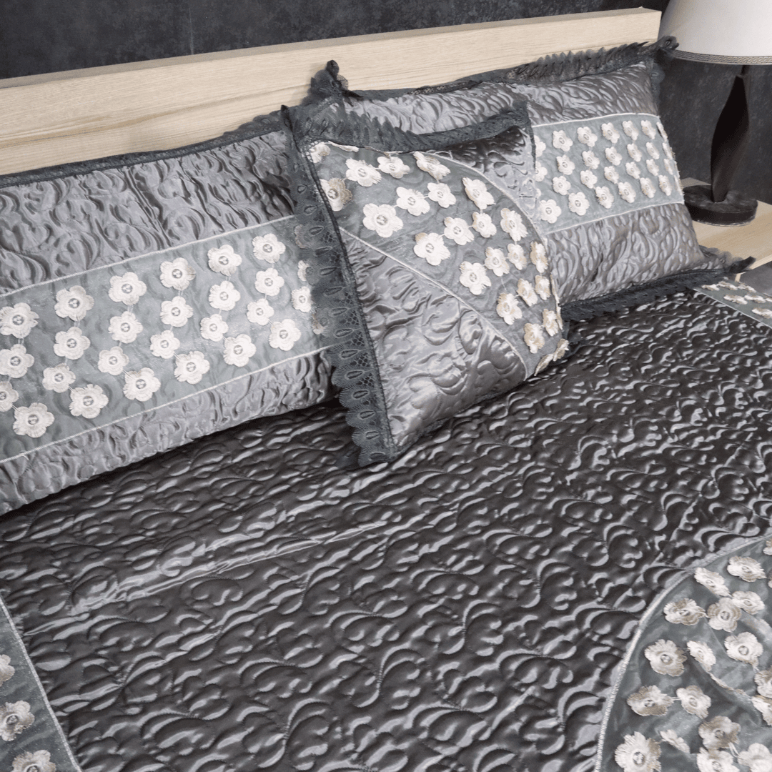 Opal 4 Pieces Silk Bed Set- Gray