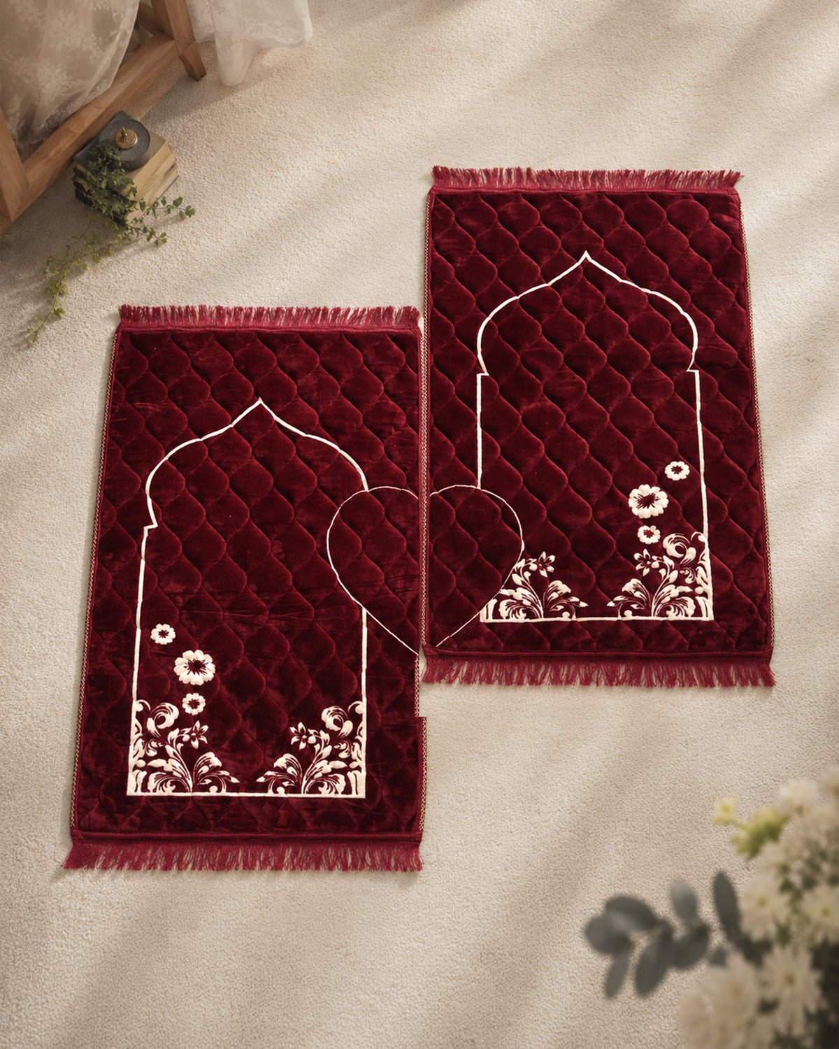 Arzoo Cloudy Bridal Bed Set 7 Pcs - Claret