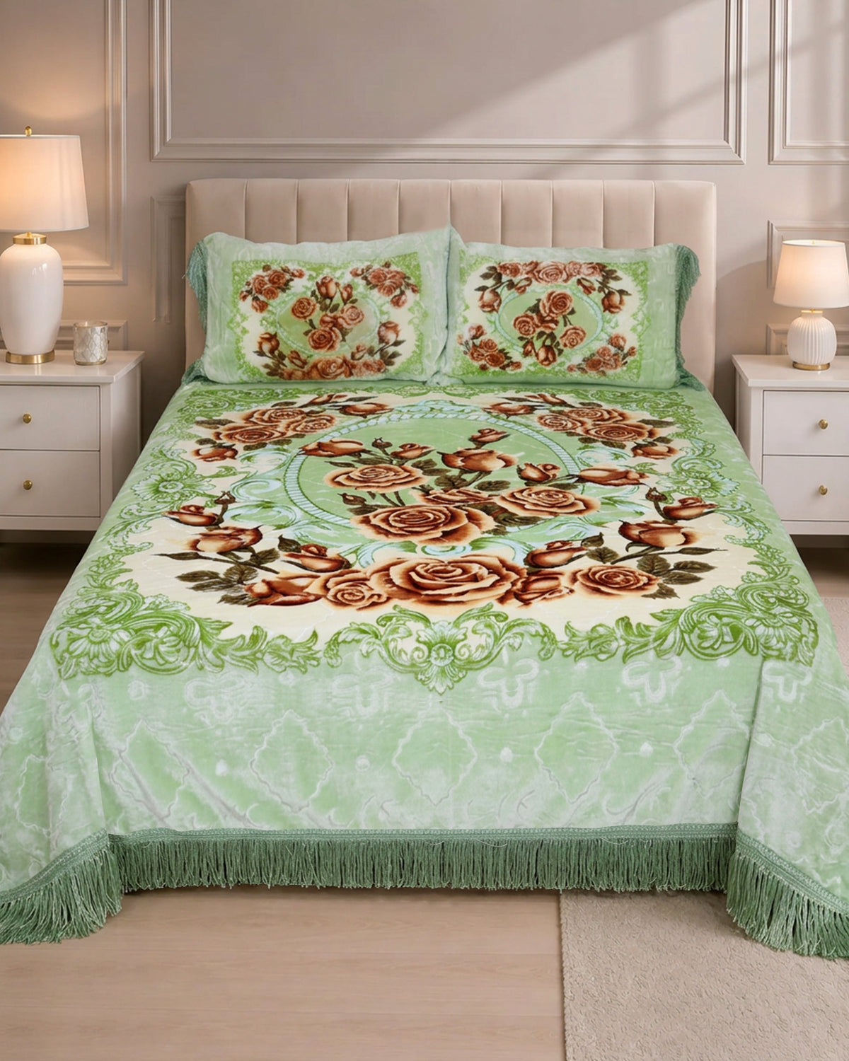Arzoo Cloudy Bridal Bed Set 7 Pcs - Pista